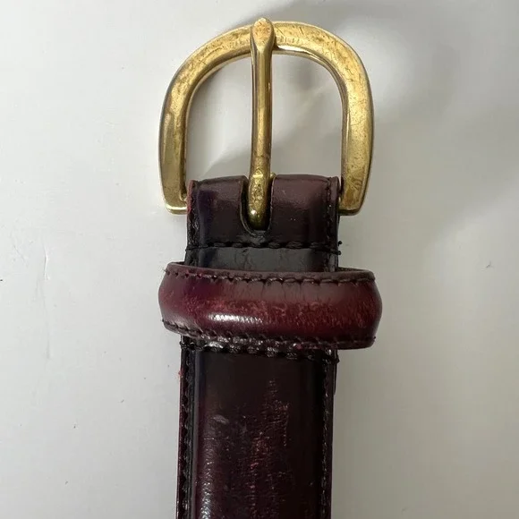 90s Coach Leather Belt Solid‎ Brass Gold Buckle Size Burgundy Women Maroon - Picture 2 of 5